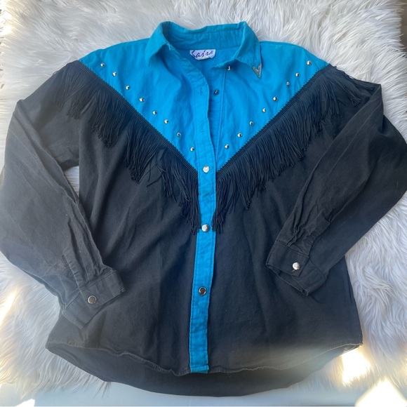 Vintage Sassa Western Frill Button Down Top - Size Large - Picture 2 of 11